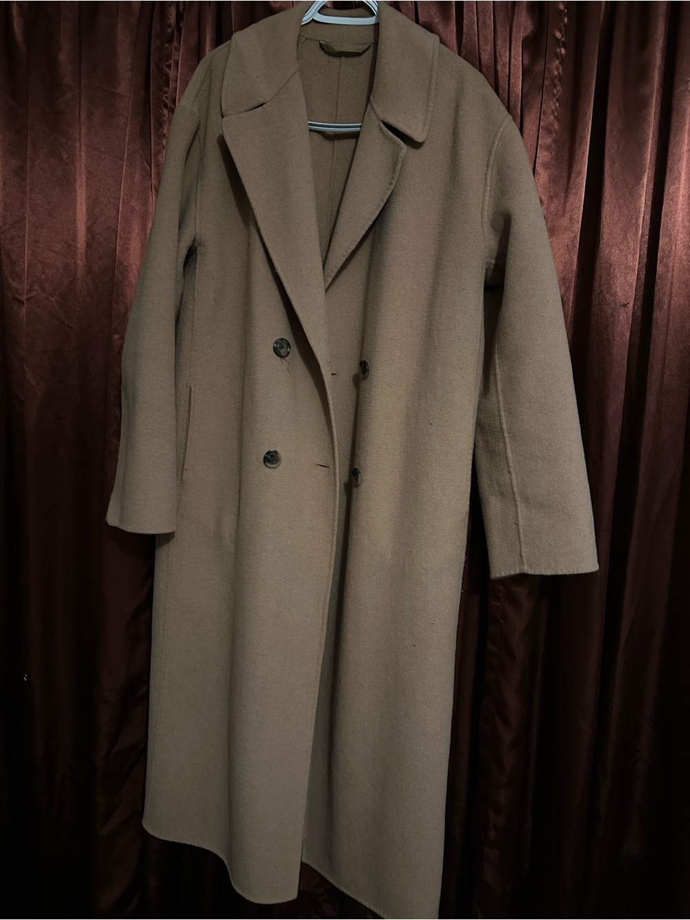 GAP Long Double-Breasted Wool Blend Camel Coat